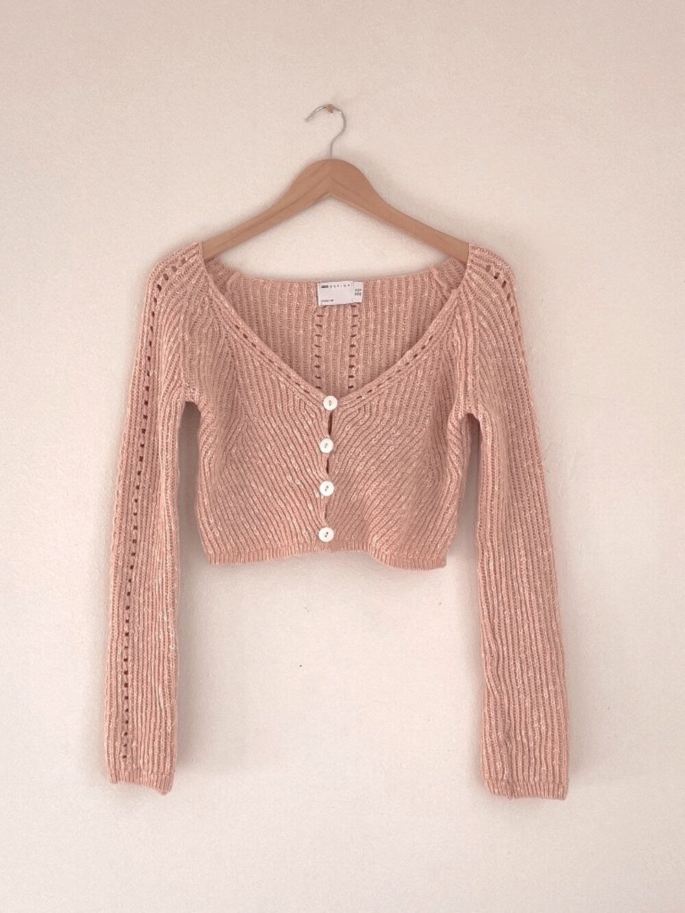 ASOS Pointelle Crop Sweater Scoop Button Front Cardigan